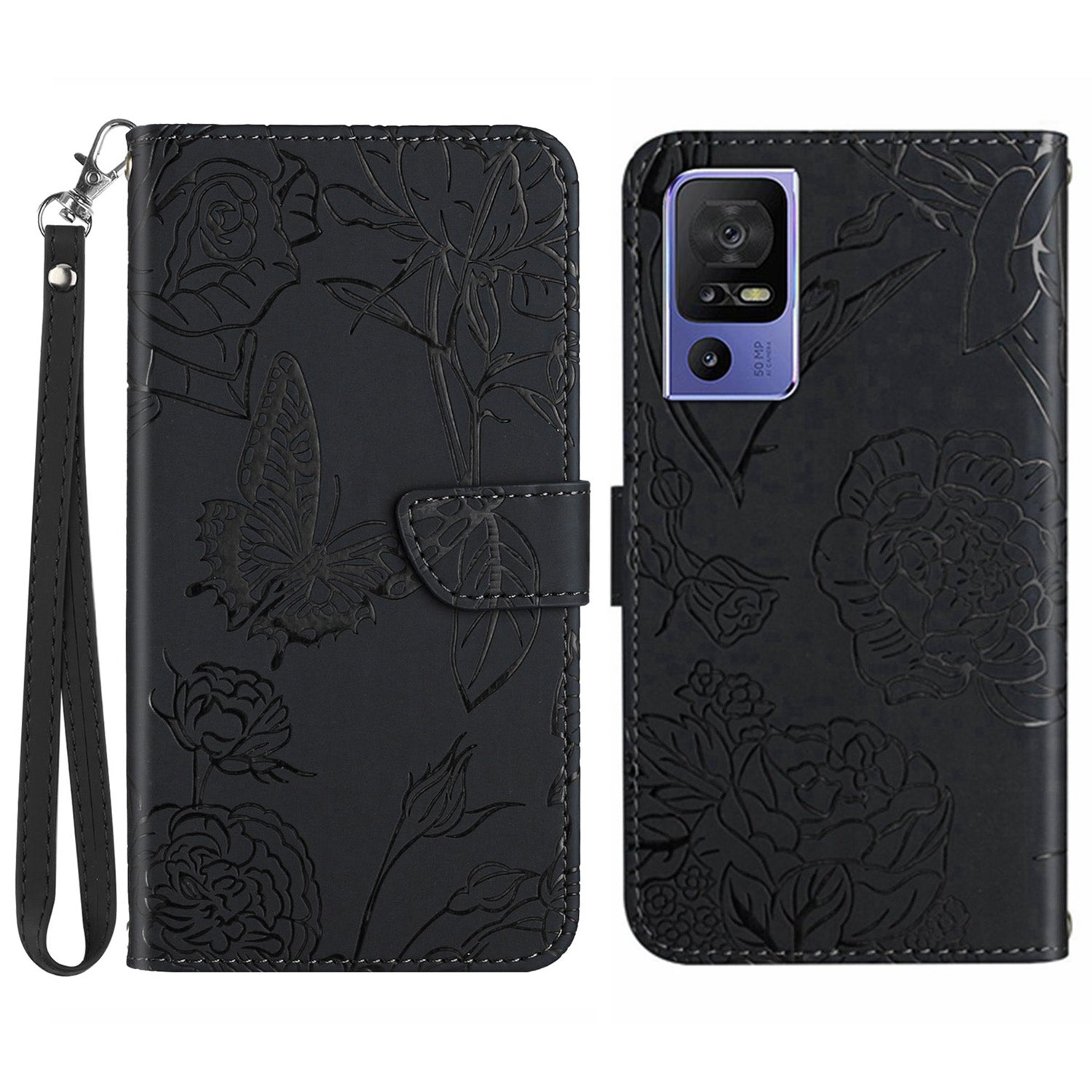 HT03 For TCL 40 SE Comfortable Skin-touch Feeling Stand Leather Phone Case Imprinted Butterfly Flowers Pattern Cover with Strap HT03 For TCL 40 SE Comfortable Skin-touch Feeling Stand Leather Phone Case Imprinted Butterfly Flowers Pattern Cover with Strap